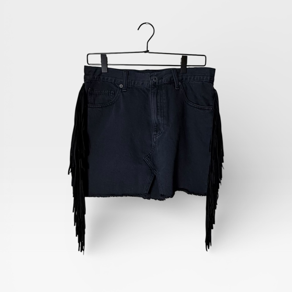 Lucky Brand Coachella Black Fringe Denim‎ Skirt Size 6/28 NWT (B)